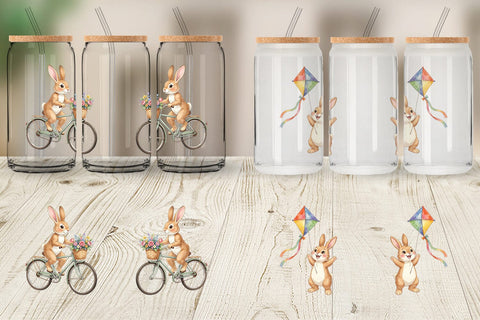 Glass Can Watercolor Active Hobby Easter Bunny Sublimation artnoy 