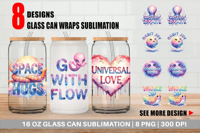 Glass Can Watercolor Alien Quote Sublimation artnoy 