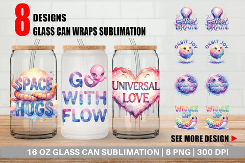 Glass Can Watercolor Alien Quote Sublimation artnoy 