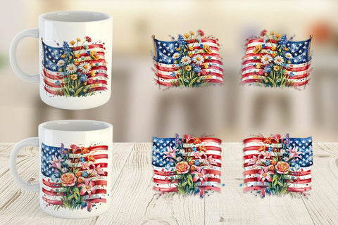 Glass Can Watercolor American Flag Floral Sublimation artnoy 
