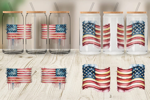 Glass Can Watercolor American Flag Sublimation artnoy 