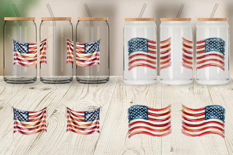 Glass Can Watercolor American Flag Sublimation artnoy 