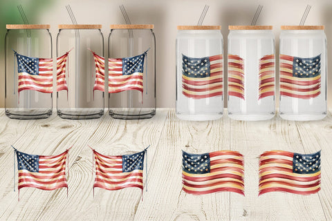 Glass Can Watercolor American Flag Sublimation artnoy 