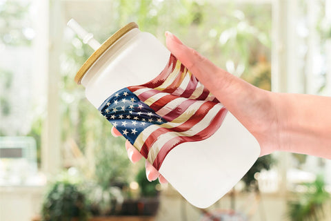 Glass Can Watercolor American Flag Sublimation artnoy 