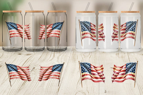 Glass Can Watercolor American Flag Sublimation artnoy 