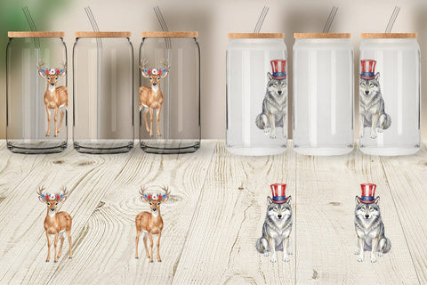 Glass Can Watercolor American Wildlife Patriotic Sublimation artnoy 