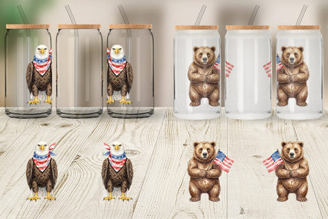 Glass Can Watercolor American Wildlife Patriotic Sublimation artnoy 