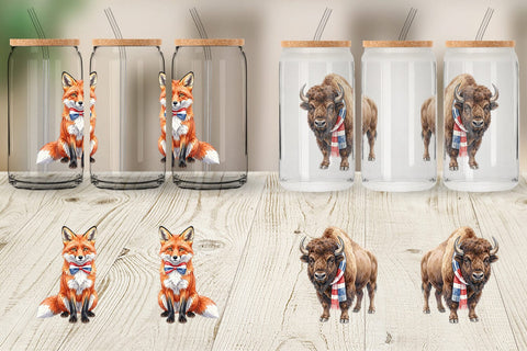 Glass Can Watercolor American Wildlife Patriotic Sublimation artnoy 