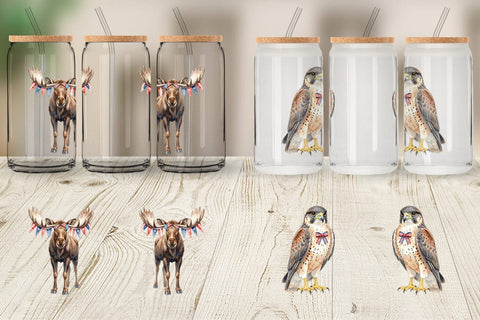 Glass Can Watercolor American Wildlife Patriotic Sublimation artnoy 