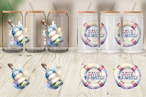 Glass Can Watercolor Anti Social Beach Quotes Sublimation artnoy 