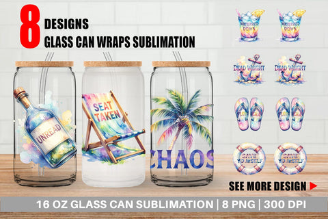 Glass Can Watercolor Anti Social Beach Quotes Sublimation artnoy 