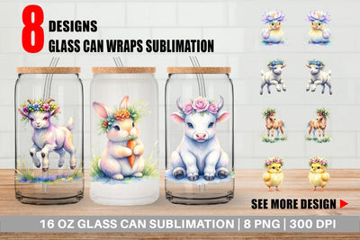 Glass Can Watercolor Baby Farm Animal Nursery Art Sublimation artnoy 