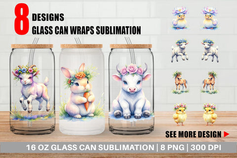 Glass Can Watercolor Baby Farm Animal Nursery Art Sublimation artnoy 