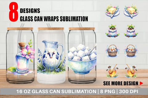 Glass Can Watercolor Baking Essentials Sublimation artnoy 