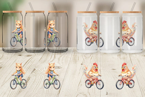 Glass Can Watercolor Big Eye Barnyard Biking Art Sublimation artnoy 