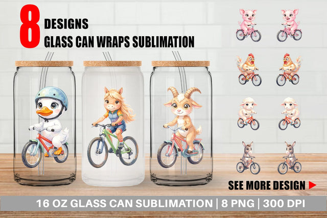 Glass Can Watercolor Big Eye Barnyard Biking Art Sublimation artnoy 