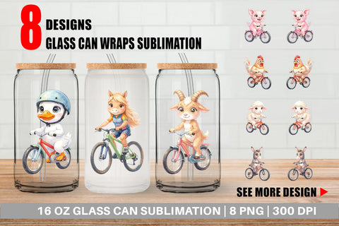 Glass Can Watercolor Big Eye Barnyard Biking Art Sublimation artnoy 
