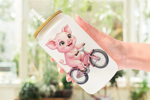Glass Can Watercolor Big Eye Barnyard Biking Art Sublimation artnoy 