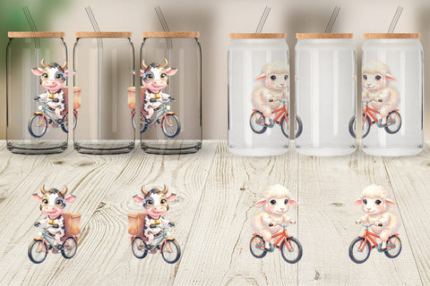 Glass Can Watercolor Big Eye Barnyard Biking Art Sublimation artnoy 
