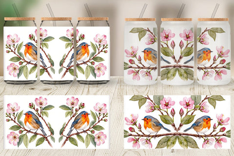 Glass Can Watercolor Bird Perched Sublimation artnoy 