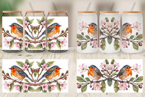 Glass Can Watercolor Bird Perched Sublimation artnoy 