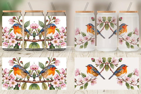 Glass Can Watercolor Bird Perched Sublimation artnoy 