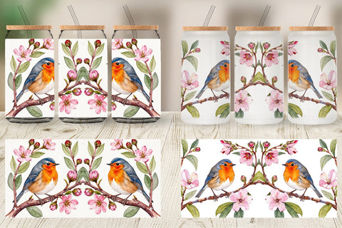 Glass Can Watercolor Bird Perched Sublimation artnoy 