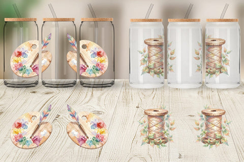 Glass Can Watercolor Boho Artistic Craft Ephemera Sublimation artnoy 