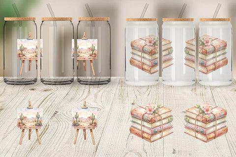 Glass Can Watercolor Boho Artistic Craft Ephemera Sublimation artnoy 