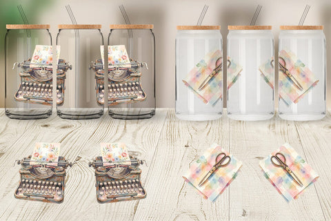 Glass Can Watercolor Boho Artistic Craft Ephemera Sublimation artnoy 