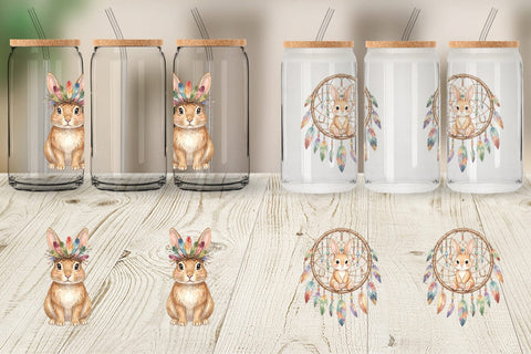 Glass Can Watercolor Boho Chic Easter Bunny Sublimation artnoy 