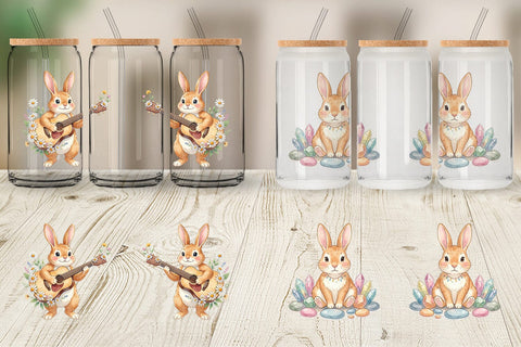 Glass Can Watercolor Boho Chic Easter Bunny Sublimation artnoy 