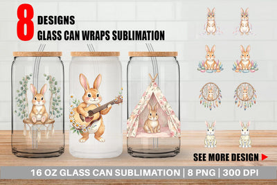 Glass Can Watercolor Boho Chic Easter Bunny Sublimation artnoy 