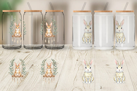 Glass Can Watercolor Boho Chic Easter Bunny Sublimation artnoy 