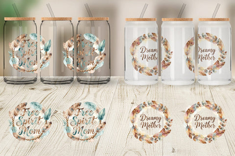 Glass Can Watercolor Boho Dreamcatcher Mama Quotes Sublimation artnoy 