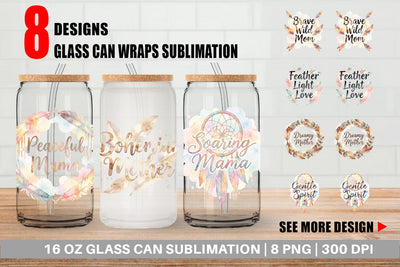 Glass Can Watercolor Boho Dreamcatcher Mama Quotes Sublimation artnoy 