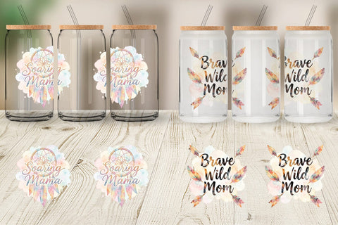 Glass Can Watercolor Boho Dreamcatcher Mama Quotes Sublimation artnoy 