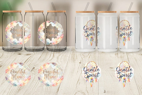 Glass Can Watercolor Boho Dreamcatcher Mama Quotes Sublimation artnoy 