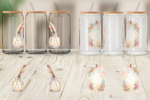 Glass Can Watercolor Boho Floral Junk Journal Art Sublimation artnoy 