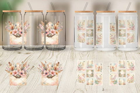 Glass Can Watercolor Boho Floral Junk Journal Art Sublimation artnoy 