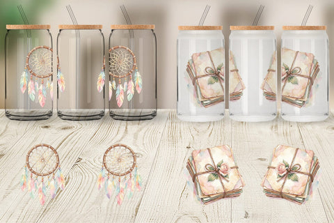 Glass Can Watercolor Boho Floral Junk Journal Art Sublimation artnoy 
