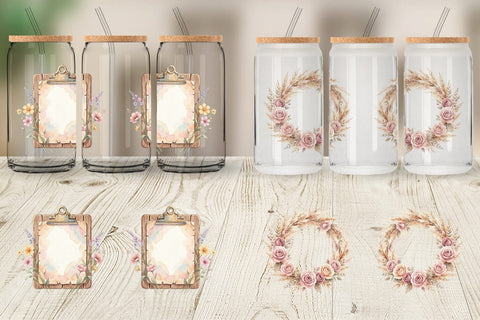 Glass Can Watercolor Boho Floral Junk Journal Art Sublimation artnoy 