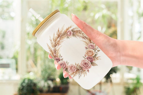 Glass Can Watercolor Boho Floral Junk Journal Art Sublimation artnoy 