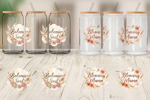 Glass Can Watercolor Boho Floral Mama Quotes Sublimation artnoy 