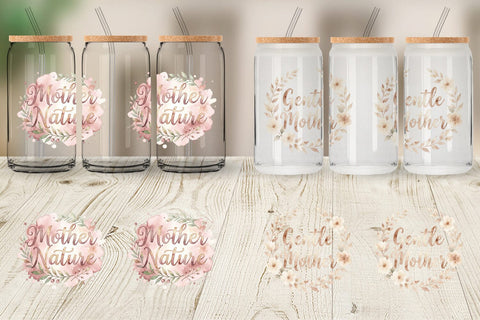 Glass Can Watercolor Boho Floral Mama Quotes Sublimation artnoy 