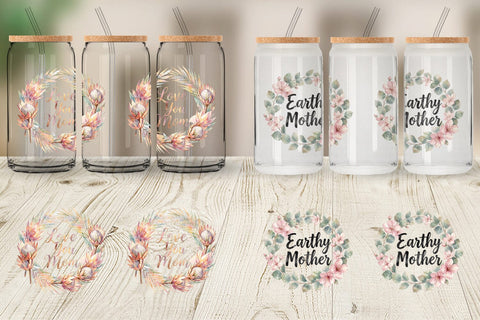 Glass Can Watercolor Boho Floral Mama Quotes Sublimation artnoy 