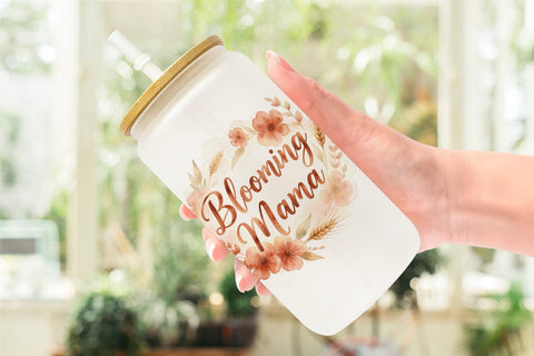 Glass Can Watercolor Boho Floral Mama Quotes Sublimation artnoy 