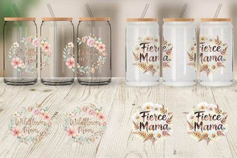 Glass Can Watercolor Boho Floral Mama Quotes Sublimation artnoy 