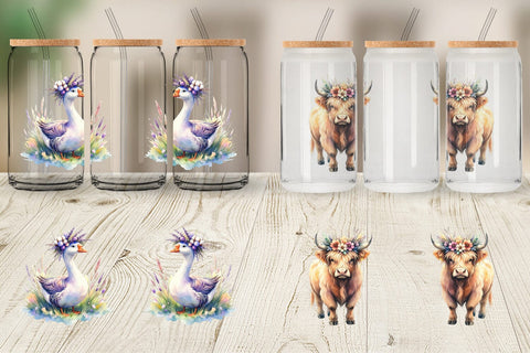 Glass Can Watercolor Boho Highland Cow And Friends Sublimation artnoy 