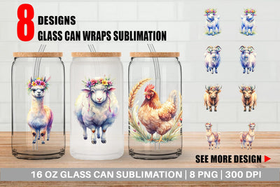 Glass Can Watercolor Boho Highland Cow And Friends Sublimation artnoy 